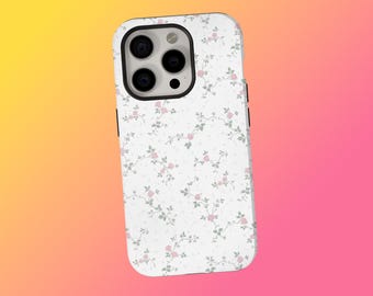 ピンクの花柄ケース、花柄スマホケース、ヴィンテージローズプリント、コテージコア風ロマンティックなiPhone 17 16 15 14 13 12、Samsung S25 S24用カバー