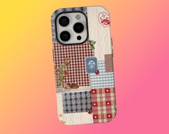 Patchwork Quilt Floral Phone Case, Retro Cottagecore Phone Cover, Fall Accessory,  Boho Trendy Phone Case, iPhone 17 16 15 14 13 12, Samsung