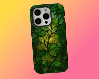 Etui na telefon z zielonym witrażem, etui na telefon z motywem drzewa życia, etui ze szkła sztucznego, a nie teksturowane, iPhone 17 16 15 14 13 12 Pro Max, Samsung S25
