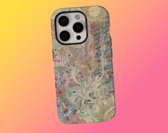 Retro Butterfly Floral Phone Case, 70s Flower Collage Cover, Dreamy Boho Collage Phone Case, iPhone 17 16 15 14 13 12 11 Pro Max, Samsung