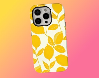 Telefoonhoesje geel citroenpatroon, vers fruit boho zomer design cover, telefoonhoesje citruspatroon, iPhone 17 16 15 14 13, Samsung S25 S24