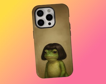 Funda para teléfono con diseño de rana adorable con corte de pelo bob, funda con diseño de rana de dibujos animados original, para iPhone 18 17 16 15 14 13 12 11 Pro Max, Samsung Galaxy S25 S24 S23 Ultra