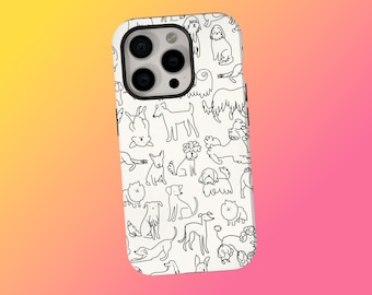 Hand-Drawn Dog Doodles Phone Case, Cute Pet Lover Gift Sketch Puppy Minimalist, iPhone 17,16, 15, 14, 13, 12, 11 Pro Max Plus X,Samsung S25