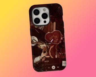 Aesthetic Burgundy Phone Case, Dark Red Gothic Collage Phone Case, Indie Grunge Music Player Art Case, iPhone 17 16 15 14 13 12, Samsung S25