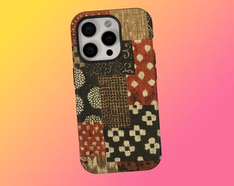 Funda para teléfono de estilo japonés vintage con patchwork y patrón acolchado rústico para iPhone 17 16 15 14 13 12 11 Pro Max, Samsung S26 S25 S24 Ultra