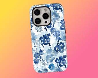 Blaue Blumen Aquarell Handyhülle, Vintage Botanische Handyhülle, Elegantes Cottagecore Design, iPhone 17 16 15 14 13, Samsung S25