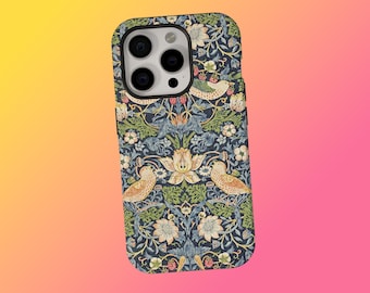 Funda para iPhone con estampado floral oscuro estilo William Morris, funda para teléfono con estampado floral estilo cottagecore oscuro, iPhone 18 17 16 15 14 Pro Max, Samsung S25