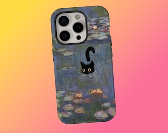 Van Gogh Phone Case Cat Meme Parody Cover, Black Cat Water Lily Phone Case, Monet Painting Art Cover, iPhone 17 16 15 14 13, Samsung S25