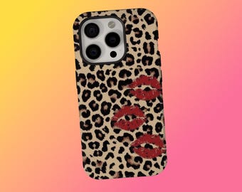 Passion iPhone Case, Leopard Kiss Phone Case, Wild Lip Print Animal Print Cover, iPhone 17 16 15 14 13 12 11Pro Max, Samsung S25 S24