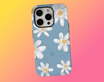 Daisy Phone Case Spring Pastel Cover, Blue Daisy Flower Phone Case, Retro Floral Aesthetic Cover, iPhone 17 16 15 14 13 12 11, Samsung S25