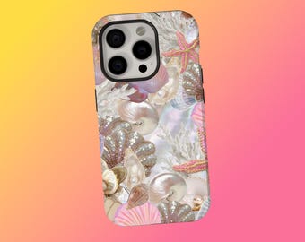 Stunning Seashell Starfish Pearl Phone Case, Beach Aesthetic Summer Pearlescent,  iPhone 17 16 15 14 13 12 11 Pro Max, Samsung S25 S24