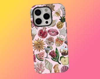 Boho Colourful Fruit Phone Case Clear Floral Sunfruit Design Protective Cover for iPhone 17 16 15 14 13 12 11 Pro Max XR X XS,Samsung S25
