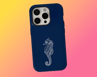 Ocean seahorse Phone Case, Coastal Sea Animal Phone Case, Navy Blue Seahorse Phone Case, iPhone 17 16 15 14 13 12 11, Samsung S25 S24 S23