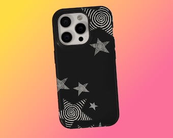 Funda de teléfono con diseño de estrella grunge, diseño de estrella Y2K, diseño de ilusión óptica, diseño psicodélico gótico, para iPhone 17, 16, 15, 14, 13, 12 y 11, Samsung S25 y S24.