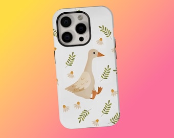 Cute Duck Phone Case, Cottagecore Animal Print Cover, Pastel Floral Aesthetic, iPhone 17 16 15 14 13 12 11 Pro Max, Samsung S25 S24 S23
