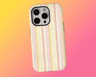 Pastel Stripe Phone Case, Retro Aesthetic Yellow Pink Minimal Case, Preppy Phonecase Beachy iPhone 17 16 15 14 13 12 11 Pro Max, Samsung S25