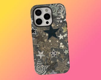 Funda para teléfono con collage de estrellas Y2K, funda Twinkle Night, funda cósmica con estética de galaxia metálica, iPhone 18 17 16 15 14 13 Pro Max, Samsung S25 S24