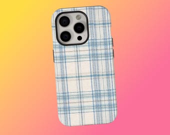 Blue Plaid Phone Case, Retro Cottagecore Gingham Check Pattern Cover, Soft Girl Aesthetic Case,  iPhone 17 16 15 14 13 12, Samsung S25 S24