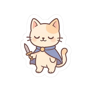 Whimsical Cat Knight Kiss-Cut Stickers, Cute Cat Stickers, Laptop Decor, Fantasy Themed Gifts, Cat Lover Gifts, Unique Stickers