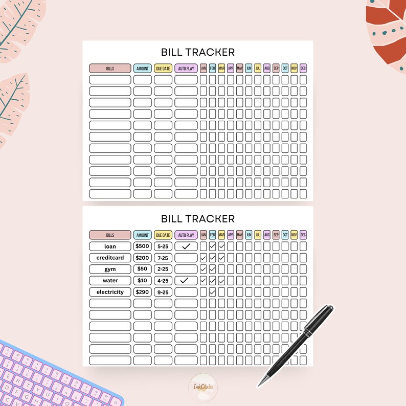 Editable Yearly Bill Tracker | Printable Bill Payment Planner | Expense ...