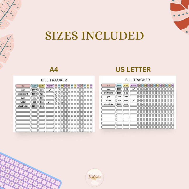 Editable Yearly Bill Tracker | Printable Bill Payment Planner | Expense ...