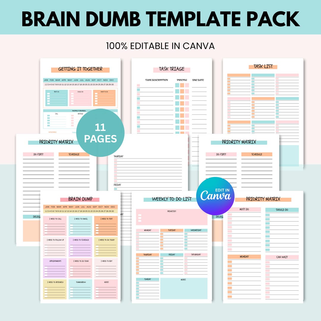 Editable Brain Dump Template Bundle | ADHD Daily Planner | Todo List ...