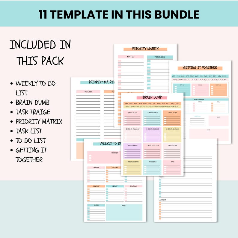 Editable Brain Dump Template Bundle | ADHD Daily Planner | Todo List ...
