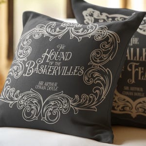 Sherlock Holmes Double-Sided Pillow Cover, The Hound of the Baskervilles & Valley of Fear Ornate Book Cover, Literary Home Decor, Book Gift
