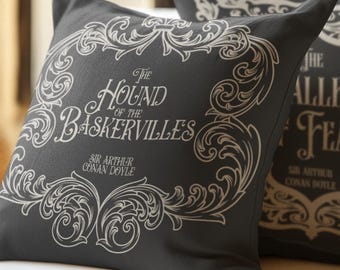 Sherlock Holmes Double-Sided Pillow Cover, The Hound of the Baskervilles & Valley of Fear Ornate Book Cover, Literary Home Decor, Book Gift