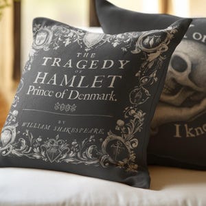 Hamlet Double-Sided Pillow Cover, William Shakespeare Ornate Book Throw Cushion, Literary Home Decor, Classic Bookish Gift