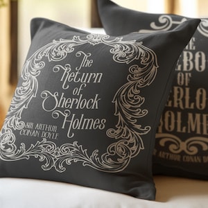 Sherlock Holmes Double-Sided Pillow Cover, The Return and Casebook of Sherlock Holmes Ornate Book Cover, Literary Home Decor, Bookish Gift