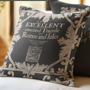 Romeo & Juliet Double-Sided Pillow Cover, William Shakespeare Ornate Book Throw Cushion, Literary Home Decor, Classic Lovers Bookish Gift