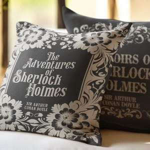 Sherlock Holmes Double Sided Pillow Cover, The Adventures of Sherlock Holmes & Memoirs of Sherlock Book Cover, Literary Home Decor,