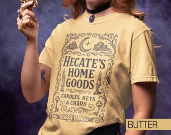 Hecate's Home Goods T-Shirt, Greek Mythology Witchcraft Tee, Candles, Keys and Chaos, Goddess of Witchcraft Graphic Tee, Dark Academia Shirt