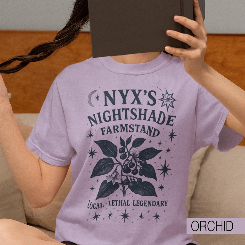 Nyx Nightshade Farmstand T-Shirt, Greek Mythology Tee Plants & Celestial Design, Local, Lethal, Legendary Graphic Shirt, Dark Academia Gift image 3