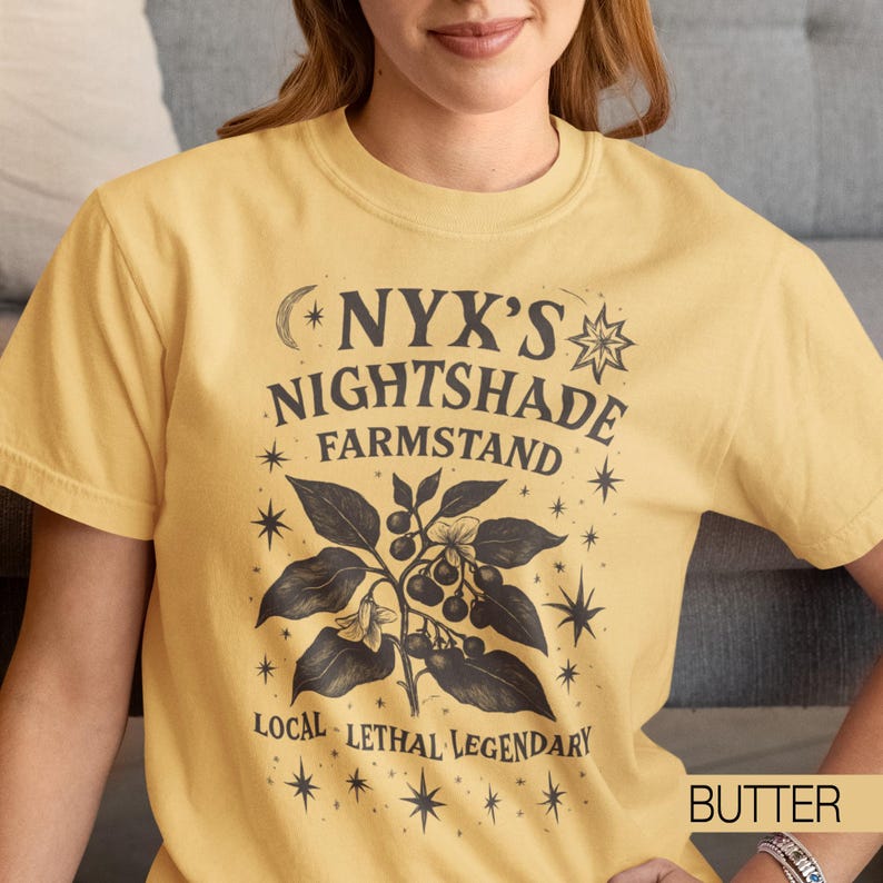 Nyx Nightshade Farmstand T-Shirt, Greek Mythology Tee Plants & Celestial Design, Local, Lethal, Legendary Graphic Shirt, Dark Academia Gift image 5