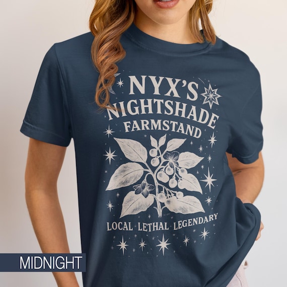 Nyx Nightshade Farmstand T-Shirt, Greek Mythology Tee Plants & Celestial Design, Local, Lethal, Legendary Graphic Shirt, Dark Academia Gift