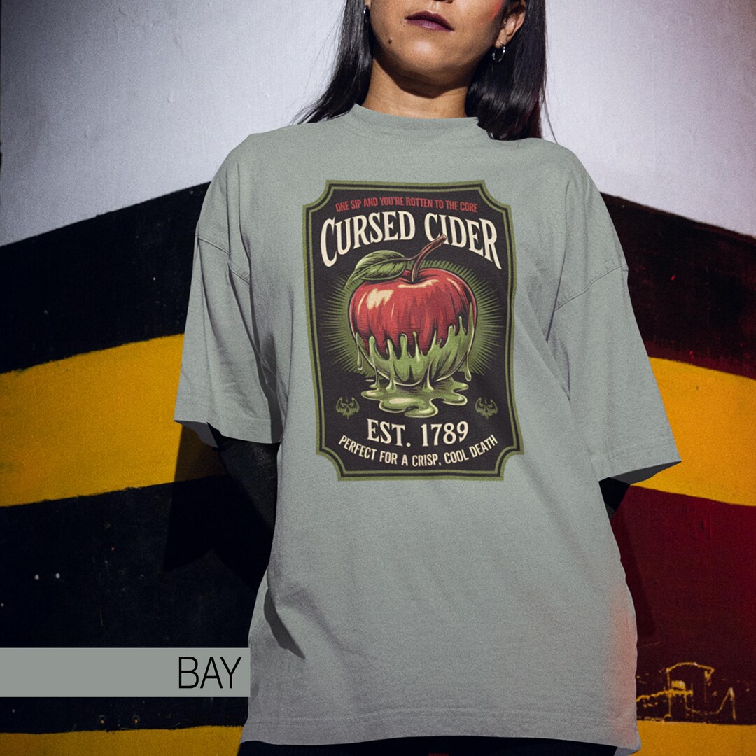 Cursed Cider Halloween T-shirt, Vintage Bottle Label Tee, Spooky Apple ...