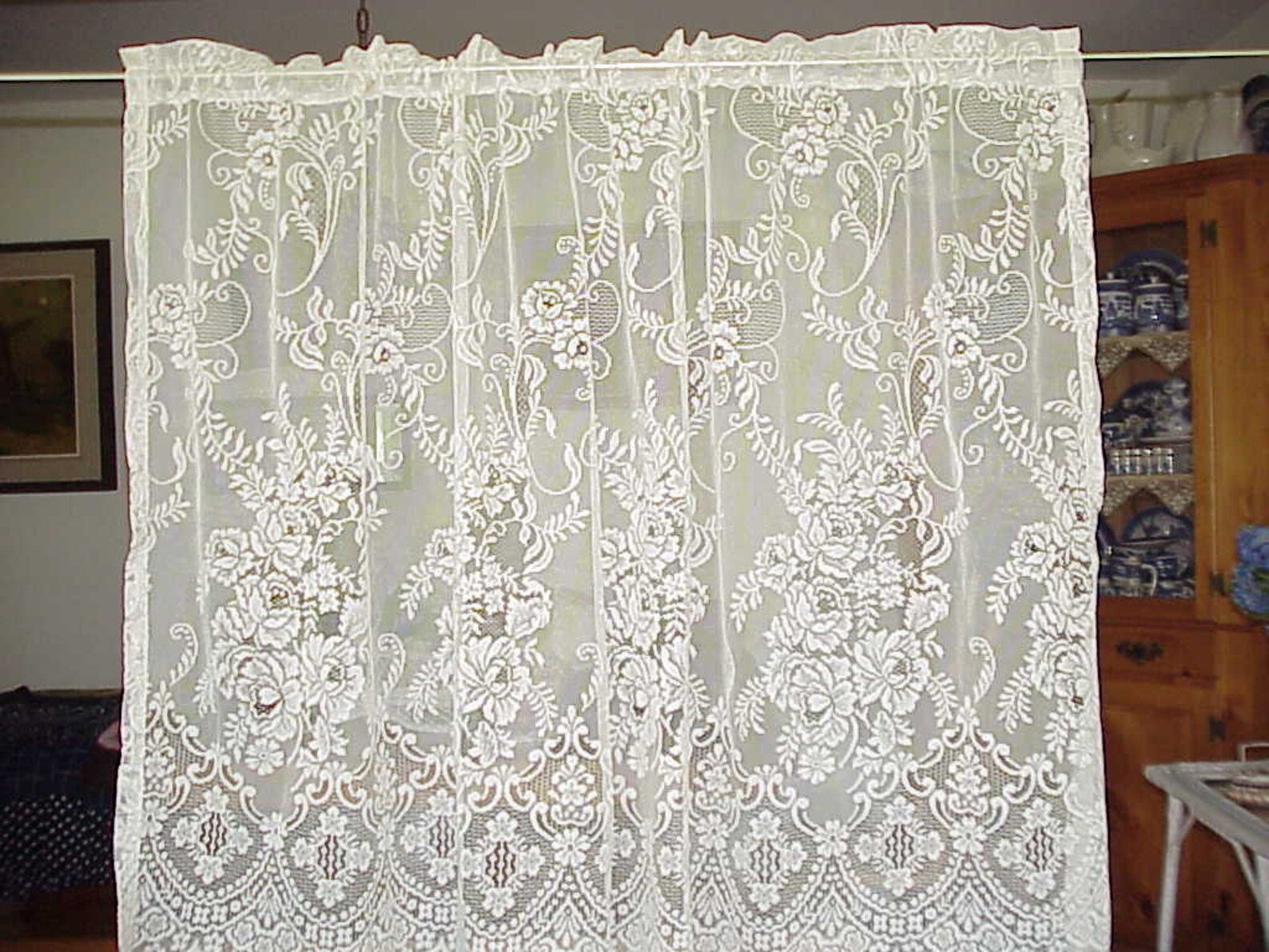 1 Vintage Victorian Cream LACE Curtain Panel 57 Wide Etsy