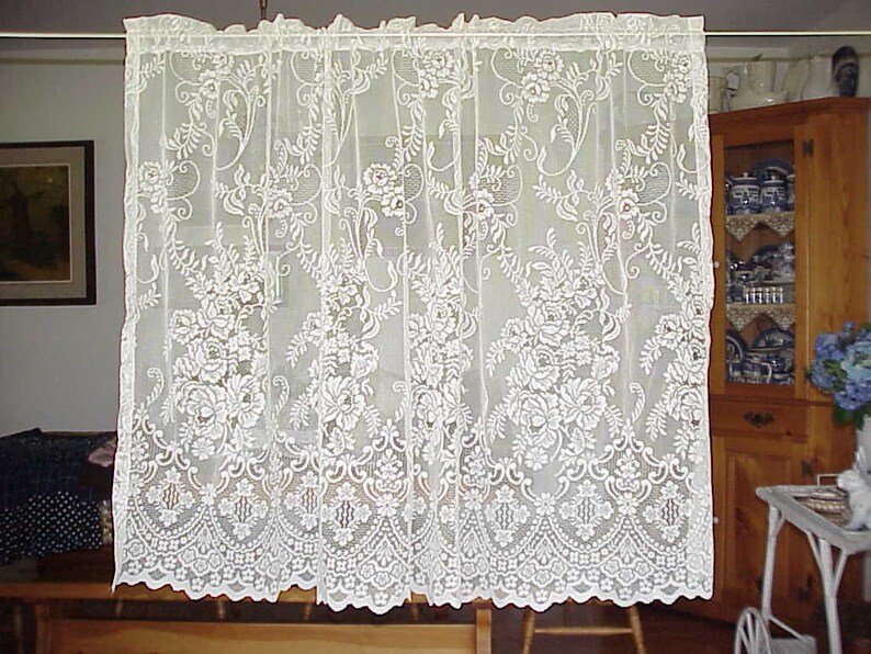 1 Vintage Victorian Cream LACE Curtain Panel 57 Wide Etsy