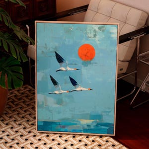 Birds Flying Wall Art – Digital Download Poster, Minimalist Seascape Print, Blue Sky Modern Nature Decor