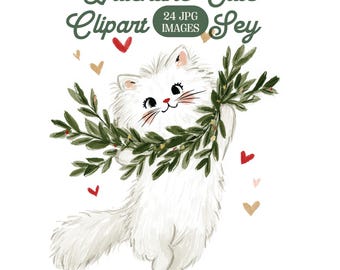 Watercolor Valentine Cats Clipart: Kitty Love Illustrations, Printable JPGs (Digital Download)