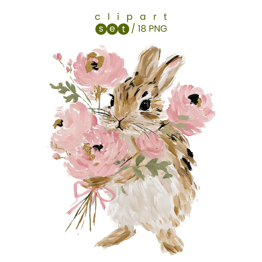 Baby Shower Graphics Rabbit Floral Bunny Clipart, Rabbits for Nursery, Baby Showers & Crafts, 18 ...