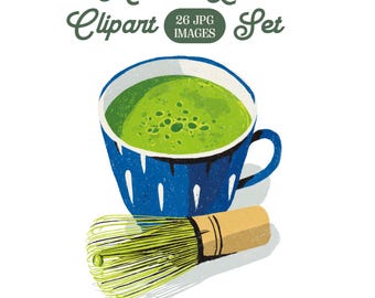 Clipart de acuarela de Matcha Latte: JPG imprimibles (descarga digital)