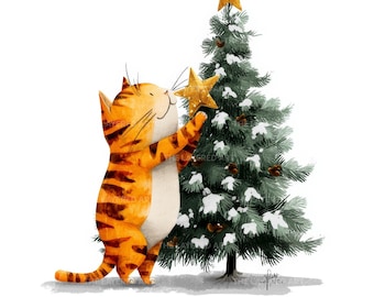 Clipart kerstkat: aquarel kittenillustraties (18 jpg's)