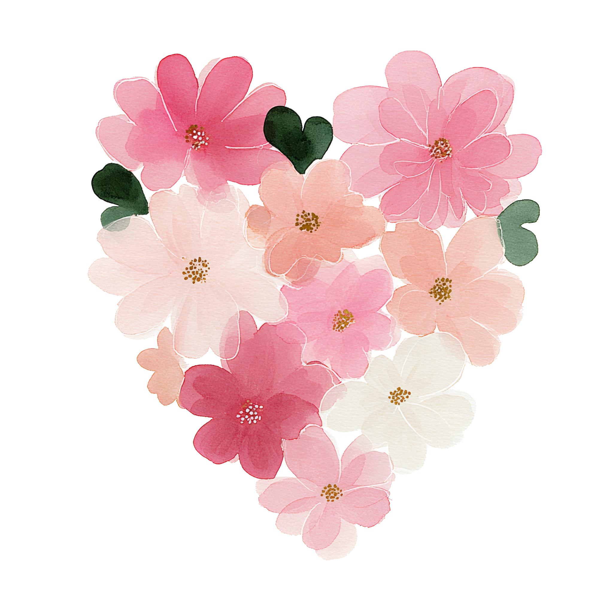Floral Heart Clipart: Pink Flower Hearts Weddings & Valentine's Day, 20 ...