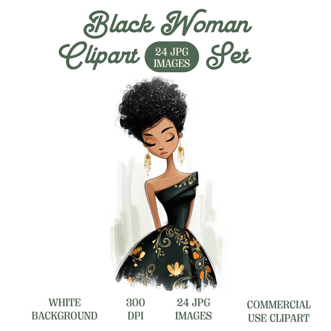 African American Black Woman Clipart: Fashion Watercolor Girls ...