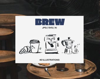 Hand-Drawn Coffee Clipart Bundle: Cafe Barista SVG JPG AI (Digital Download)