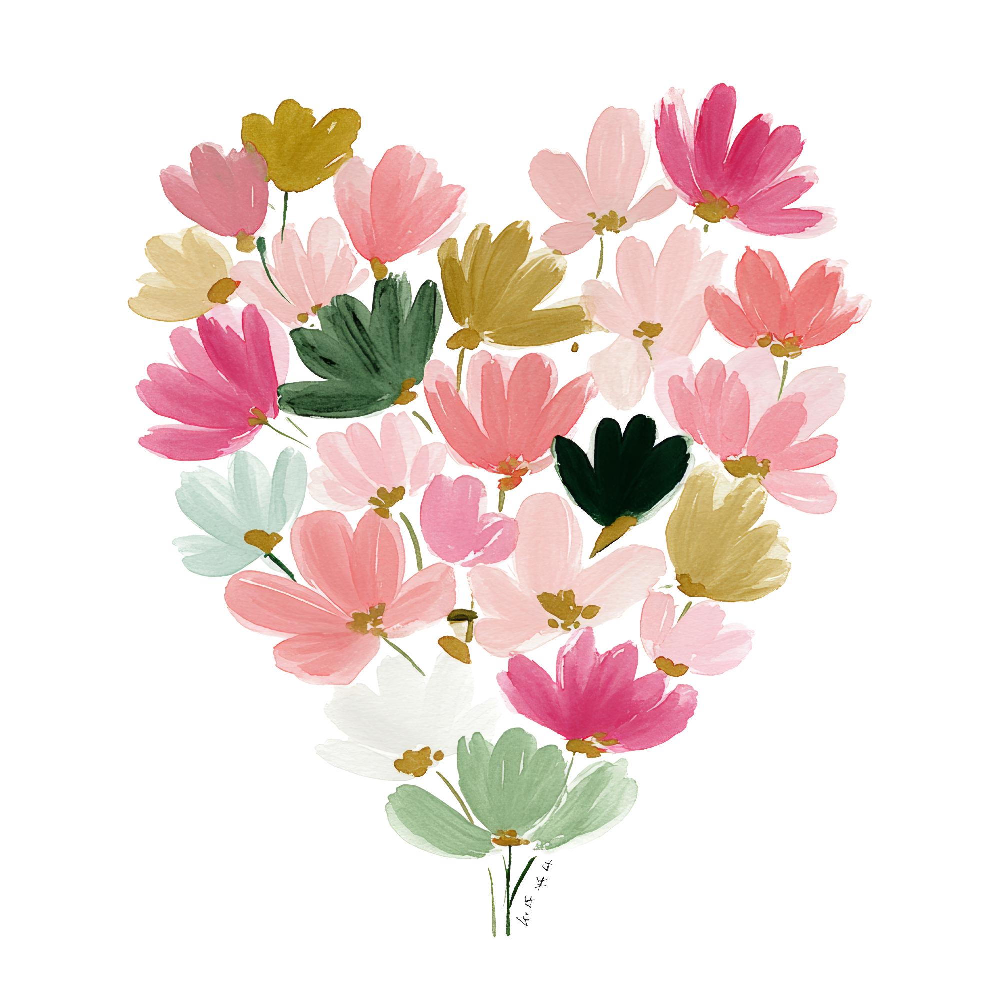Floral Heart Clipart: Pink Flower Hearts Weddings & Valentine's Day, 20 ...