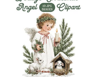 Vintage Christmas Angel Clipart: Religious Nativity Scene, Printable JPGs (Digital Download)